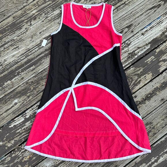 Lisa Rene Tunic Small Pink Colorblock Linen Layer Lagenlook Wearable Artsy Boho - Picture 8 of 14